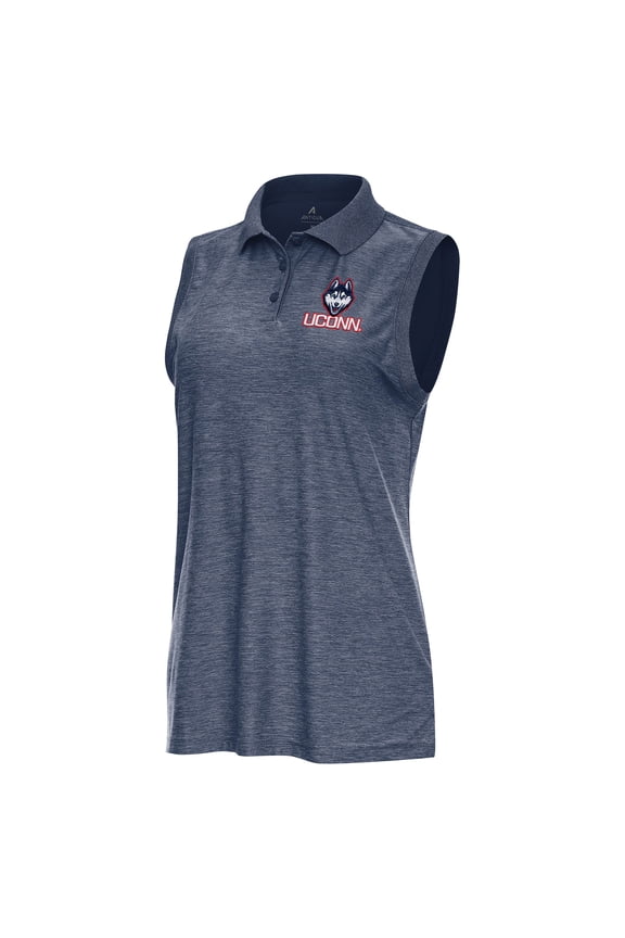 Women's Antigua Heather Navy UConn Huskies Recap Sleeveless Polo