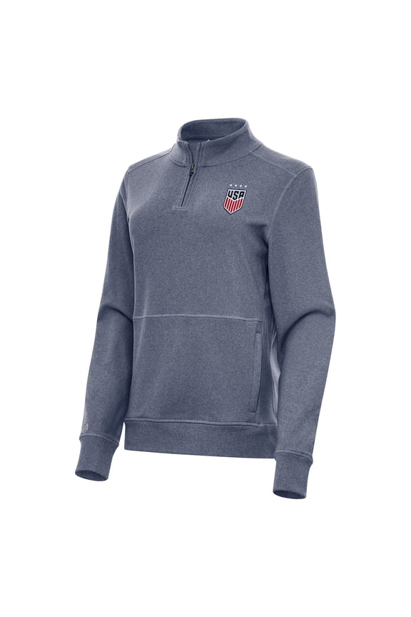 Women's Antigua Heather Navy USWNT Crush Quarter-Zip Top