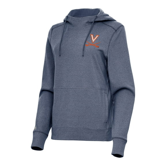 Women's Antigua Heather Navy Virginia Cavaliers Justice Pullover Hoodie