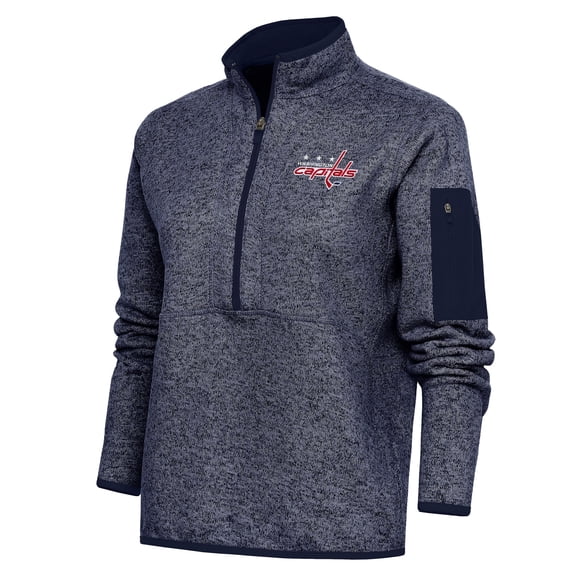 Women's Antigua Heather Navy Washington Capitals Team Logo Fortune Quarter-Zip Jacket