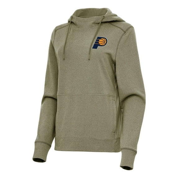 Women's Antigua Heather Olive Indiana Pacers Justice Pullover Hoodie