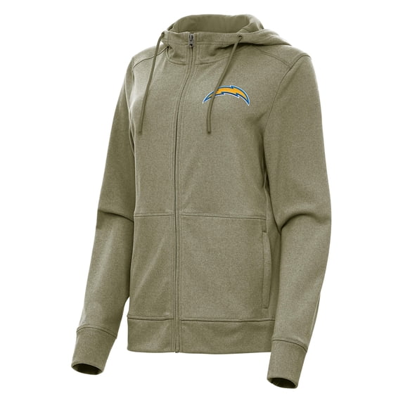 Women's Antigua Heather Olive Los Angeles Chargers Seeker Full-Zip Hoodie Jacket