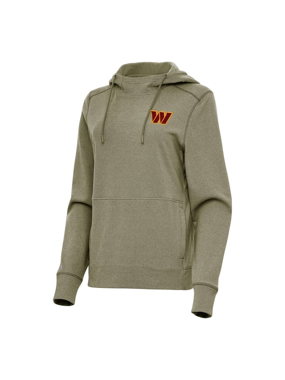 Women's Antigua Heather Olive Washington Commanders Justice Pullover Hoodie