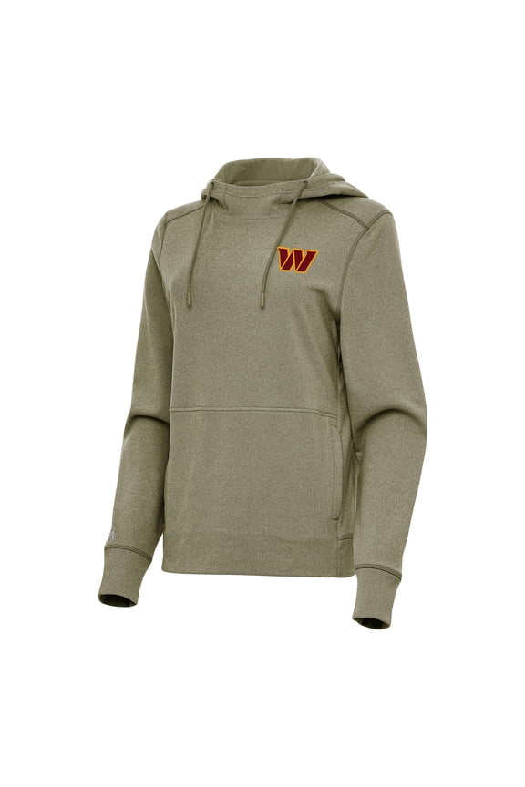 Women's Antigua Heather Olive Washington Commanders Justice Pullover Hoodie