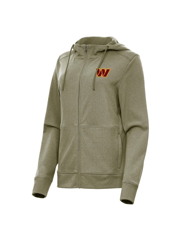 Women's Antigua Heather Olive Washington Commanders Seeker Full-Zip Hoodie Jacket