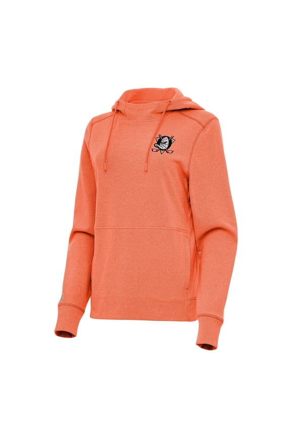 Women's Antigua Heather Orange Anaheim Ducks Justice Pullover Hoodie