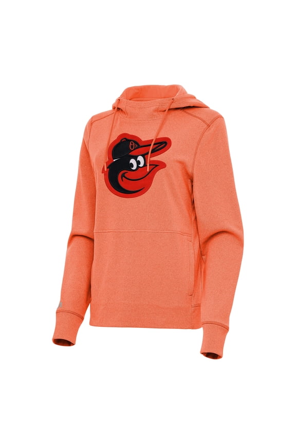 Women's Antigua Heather Orange Baltimore Orioles Justice Pullover Hoodie