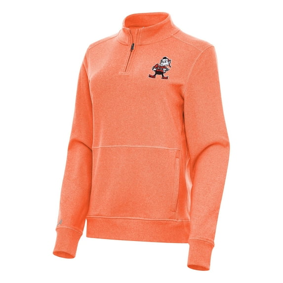 Women's Antigua Heather Orange Cleveland Browns Crush Quarter-Zip Jacket