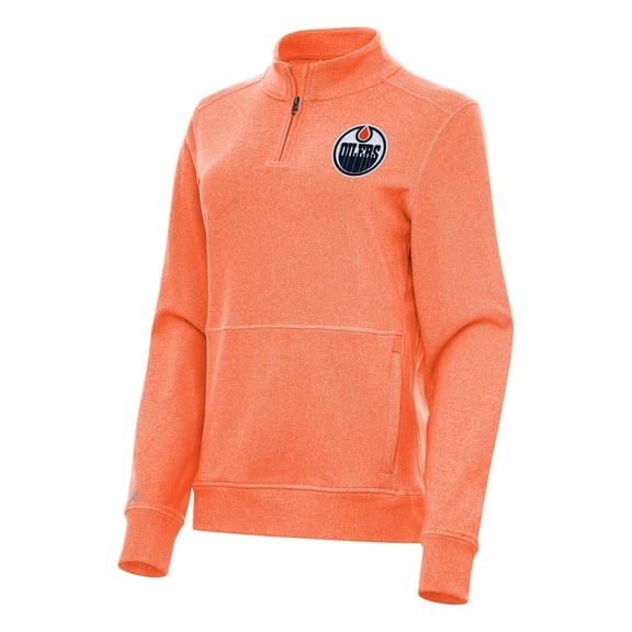Women's Antigua Heather Orange Edmonton Oilers Crush Quarter-Zip Fleece Sweatshirt