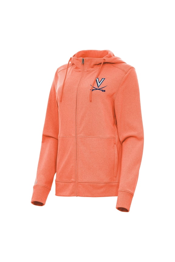 Women's Antigua Heather Orange Virginia Cavaliers Seeker Full-Zip Hoodie