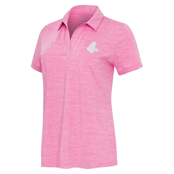 Women's Antigua Heather Pink Boston Red Sox Layout V-Neck Polo