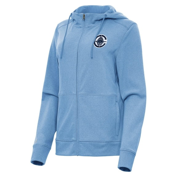 Women's Antigua Heather Powder Blue LA Clippers Seeker Full-Zip Hoodie Jacket