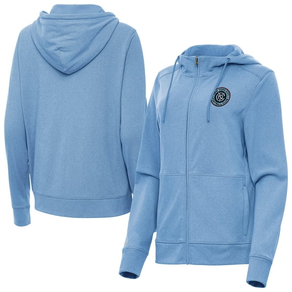 Women's-Antigua  Heather Powder Blue New York City FC Fleece Full-Zip Seeker Hoodie