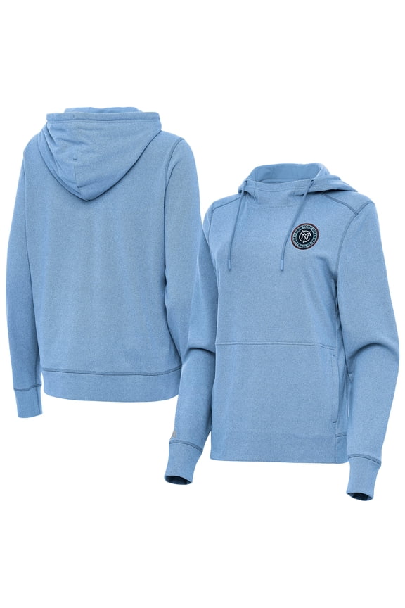 Women's-Antigua Heather Powder Blue New York City FC Justice Pullover Hoodie
