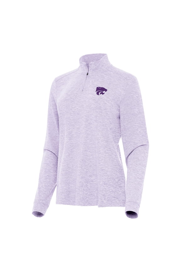 Women's Antigua Heather Purple Kansas State Wildcats Mentor Long Sleeve Quarter-Zip Mock Polo