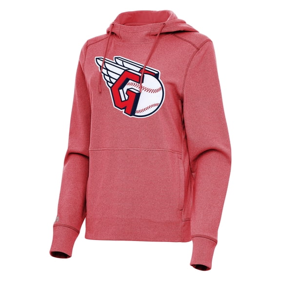 Women's Antigua Heather Red Cleveland Guardians Justice Pullover Hoodie