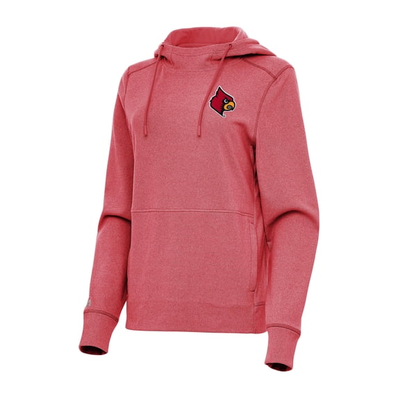 Women's Antigua Heather Red Louisville Cardinals Justice Pullover Hoodie