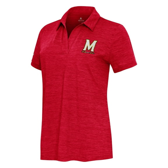 Women's  Antigua Heather Red Maryland Terrapins Layout V-Neck Polo