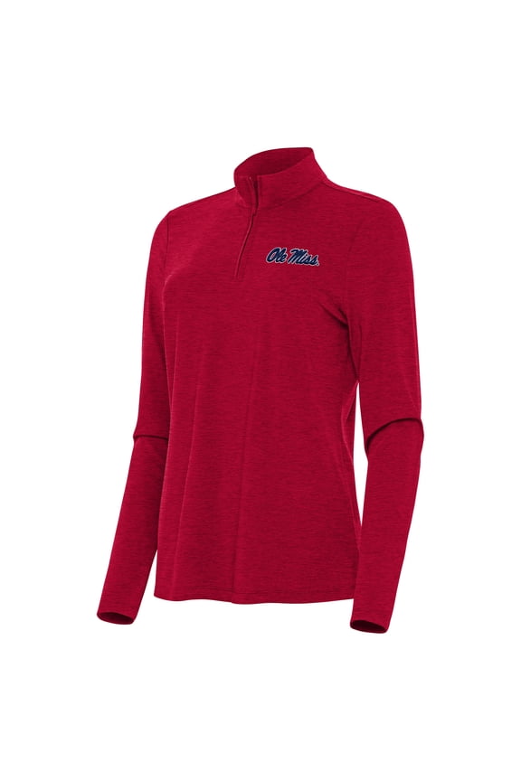 Women's Antigua Heather Red Ole Miss Rebels Bright Quarter-Zip Top