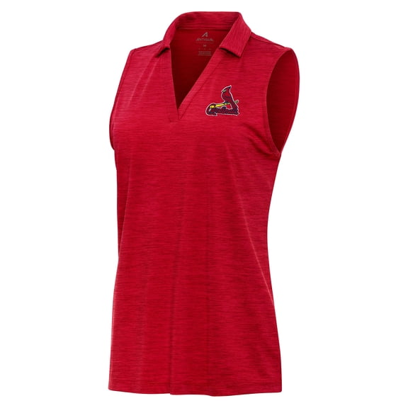 Women's Antigua Heather Red St. Louis Cardinals Layout Sleeveless Polo