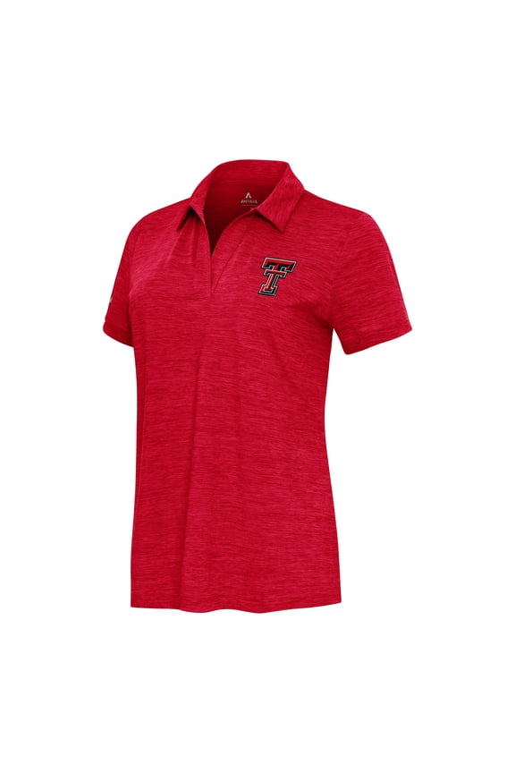 Women's Antigua Heather Red Texas Tech Red Raiders Layout V-Neck Polo