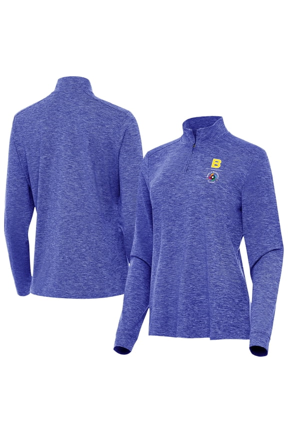 Women's Antigua Heather Royal Brazil Baseball Mentor Long Sleeve Quarter-Zip Mock Polo