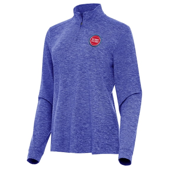 Women's Antigua Heather Royal Detroit Pistons Mentor Quarter-Zip Mock Long Sleeve Top