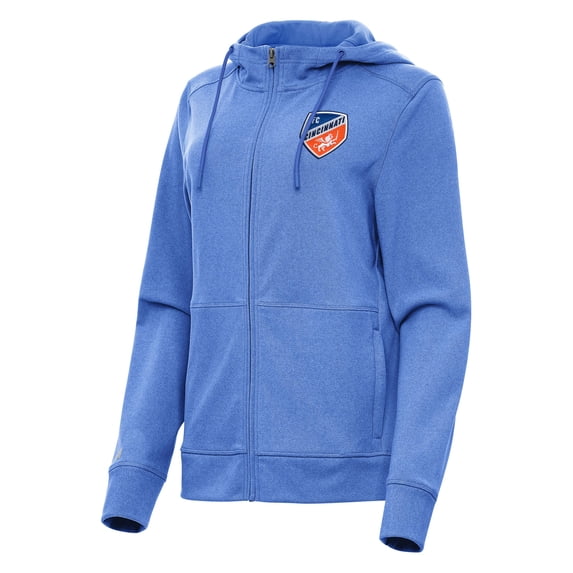 Women's Antigua Heather Royal FC Cincinnati Seeker Full-Zip Hoodie
