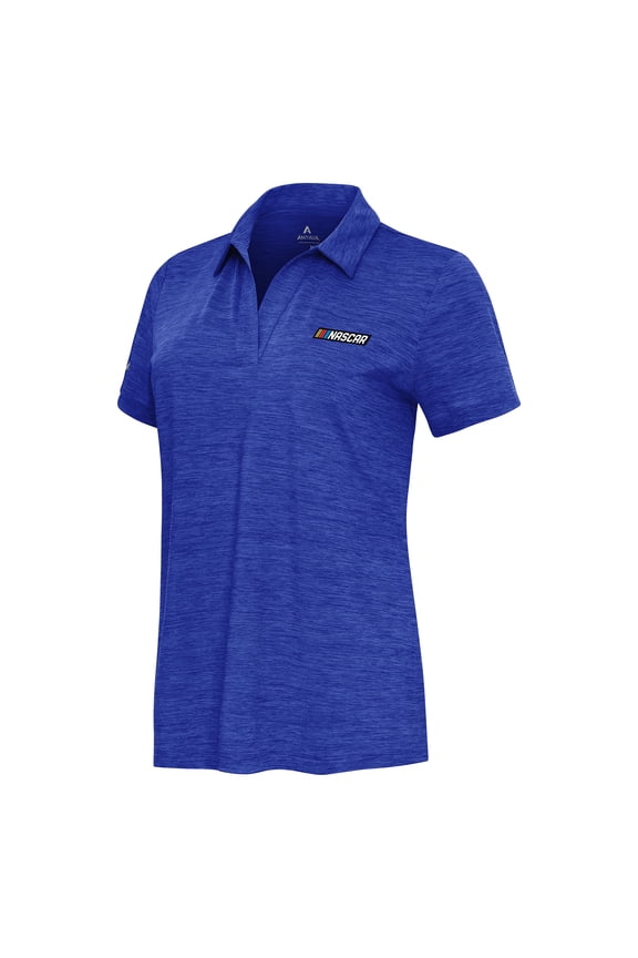 Women's Antigua Heather Royal NASCAR Layout V-Neck Polo
