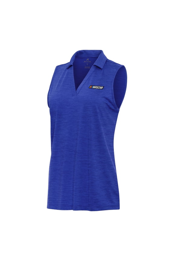 Women's-Antigua Heather Royal NASCAR Merchandise Layout Sleeveless Polo