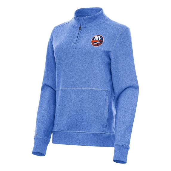 Women's Antigua Heather Royal New York Islanders Crush Quarter-Zip Fleece Sweatshirt