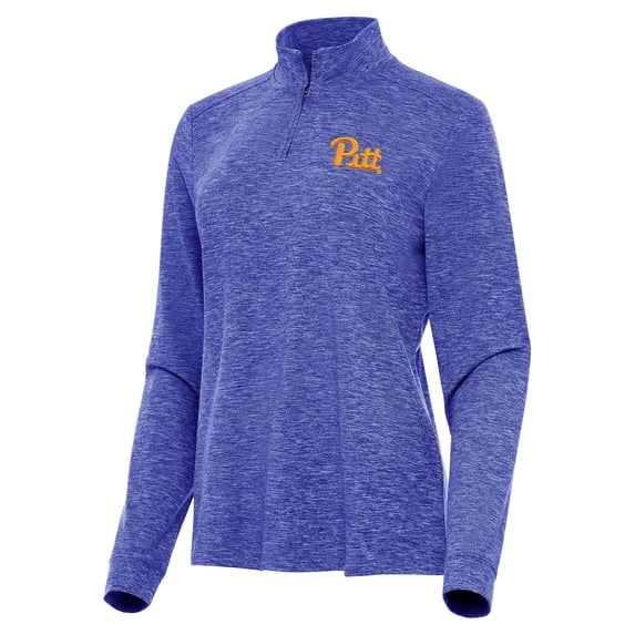 Women's Antigua Heather Royal Pitt Panthers Mentor Long Sleeve Quarter-Zip Mock Polo