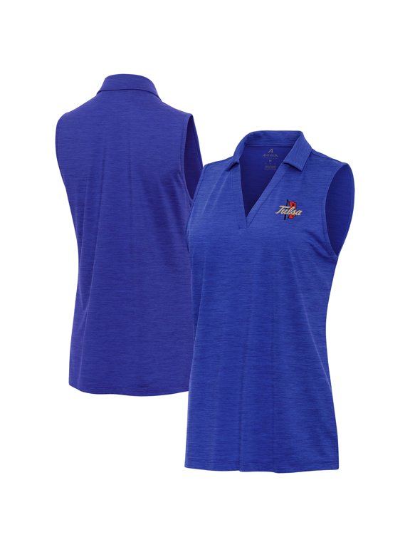 Women's Antigua Heather Royal Tulsa Golden Hurricane Layout Sleeveless V-Neck Polo