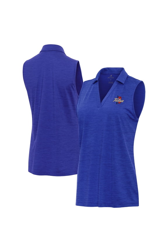 Women's Antigua Heather Royal Tulsa Golden Hurricane Layout Sleeveless V-Neck Polo