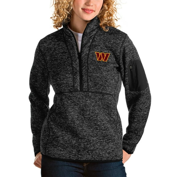 Women's Antigua Heathered Black Washington Commanders Fortune Quarter-Zip Pullover Jacket
