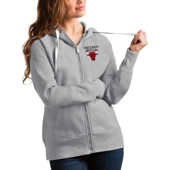Women's Antigua Heathered Gray Chicago Bulls Victory Full-Zip Hoodie