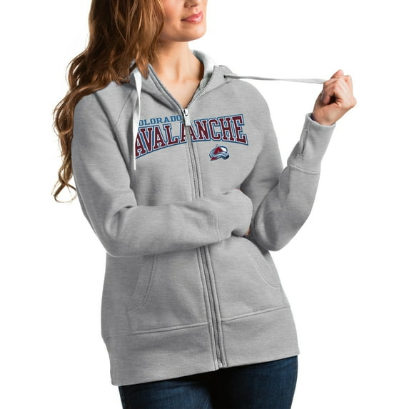 Women's Antigua Heathered Gray Colorado Avalanche Wordmark Victory Full-Zip Hoodie