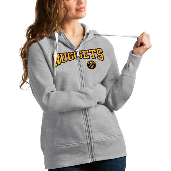Women's Antigua Heathered Gray Denver Nuggets Team Victory Full-Zip Hoodie