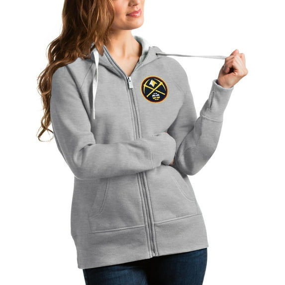 Women's Antigua Heathered Gray Denver Nuggets Victory Full-Zip Hoodie
