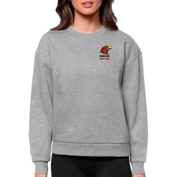 Women's Antigua Heathered Gray Illinois Tech Scarlet Hawks Victory Crewneck Pullover Sweatshirt