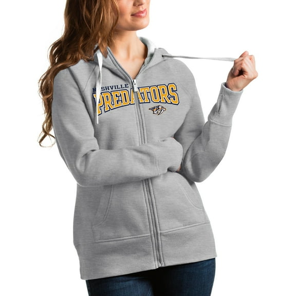 Women's Antigua Heathered Gray Nashville Predators Wordmark Victory Full-Zip Hoodie