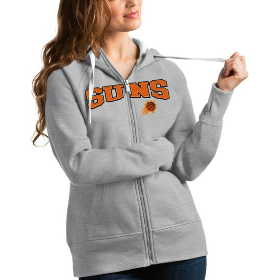 Women's Antigua Heathered Gray Phoenix Suns Team Victory Full-Zip Hoodie