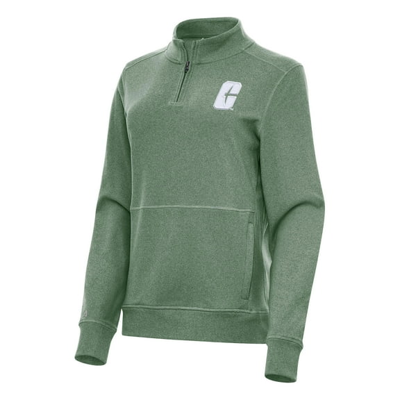 Women's Antigua Hunter Green Charlotte 49ers Crush Quarter-Zip Fleece Sweatshirt