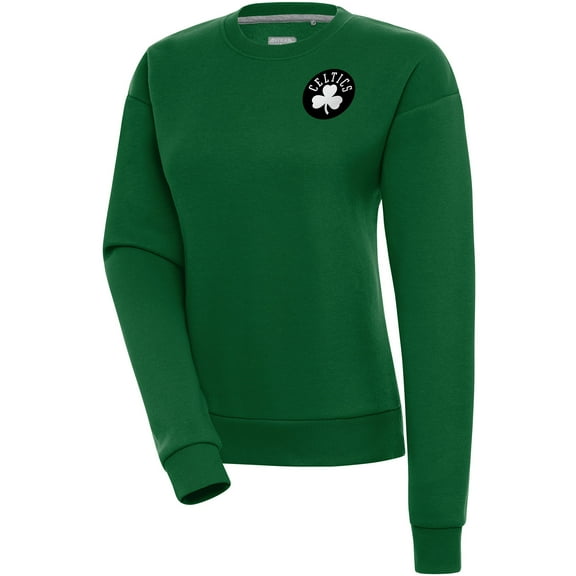 Women's Antigua Kelly Green Boston Celtics Brushed Metallic Victory Pullover Sweatshirt