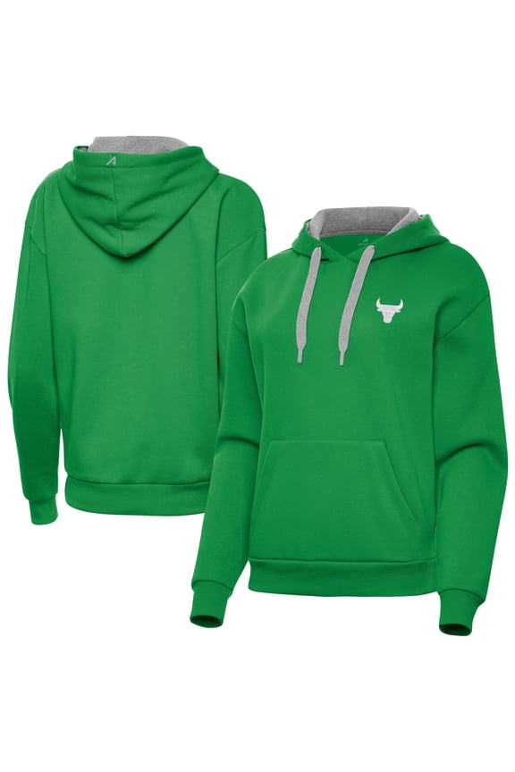 Women's Antigua Kelly Green Chicago Bulls St. Patrick's Day Victory Pullover Hoodie