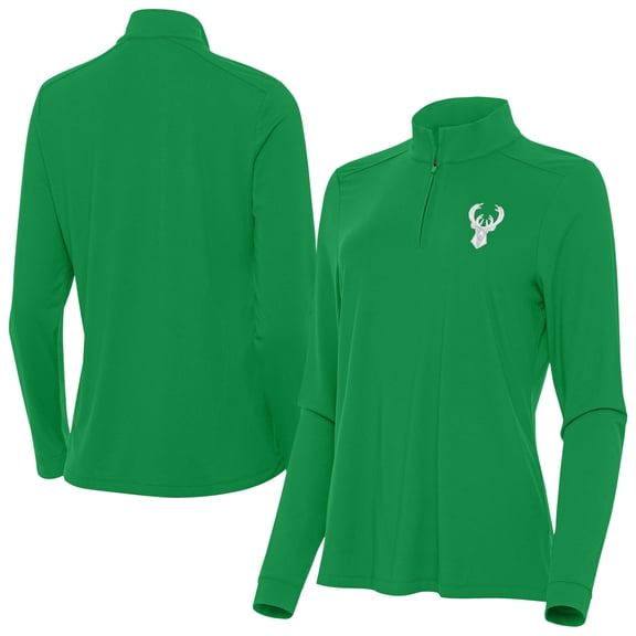 Women's Antigua Kelly Green Milwaukee Bucks St. Patrick's Day Intent Quarter-Zip Top