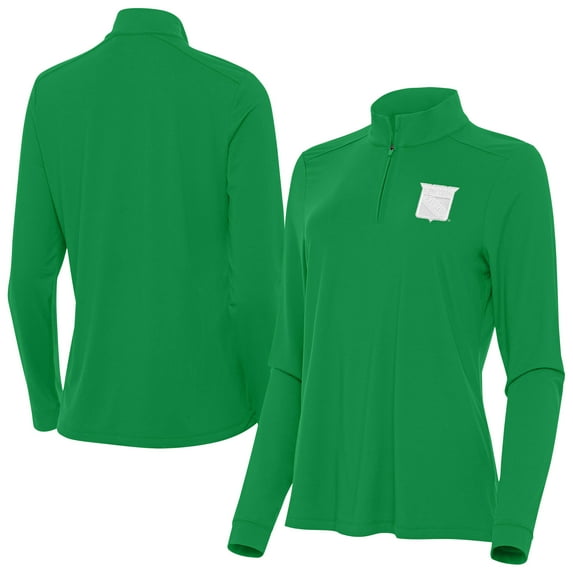 Women's Antigua Kelly Green New York Rangers St. Patrick's Day Intent Quarter-Zip Performance Pullover