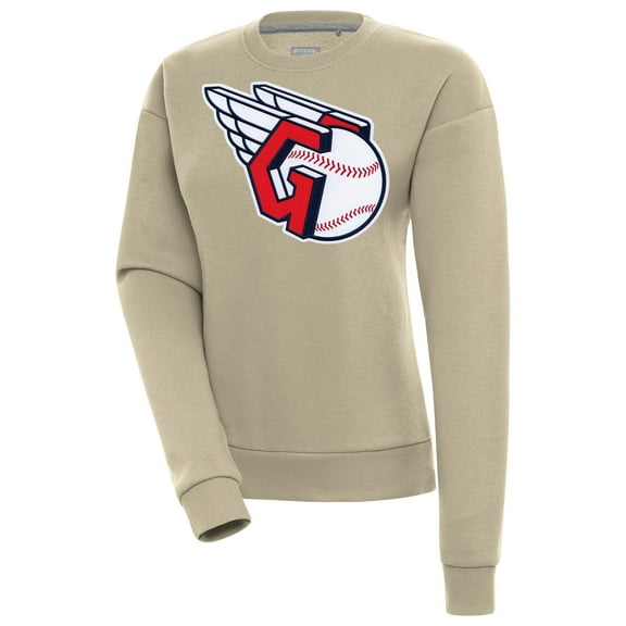 Women's Antigua Khaki Cleveland Guardians Victory Pullover Sweatshirt