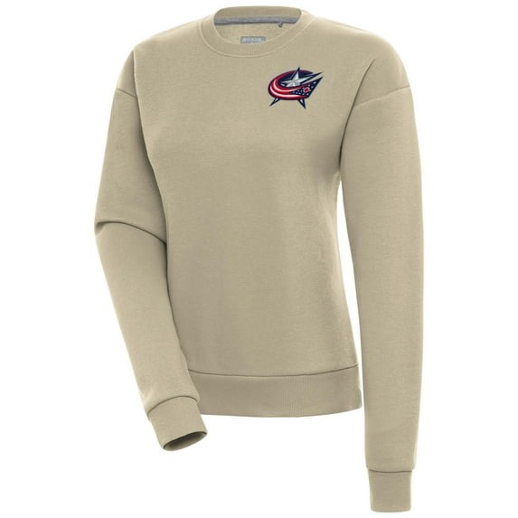 Women's Antigua Khaki Columbus Blue Jackets Victory Pullover Sweatshirt