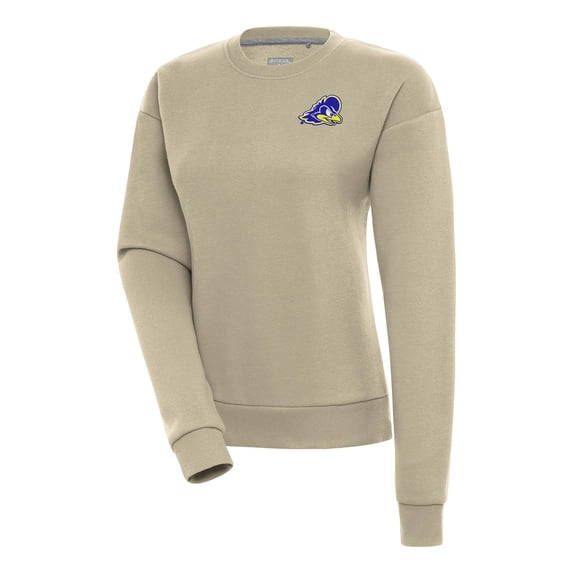 Women's Antigua Khaki Delaware Fightin' Blue Hens Victory Crewneck Pullover Sweatshirt